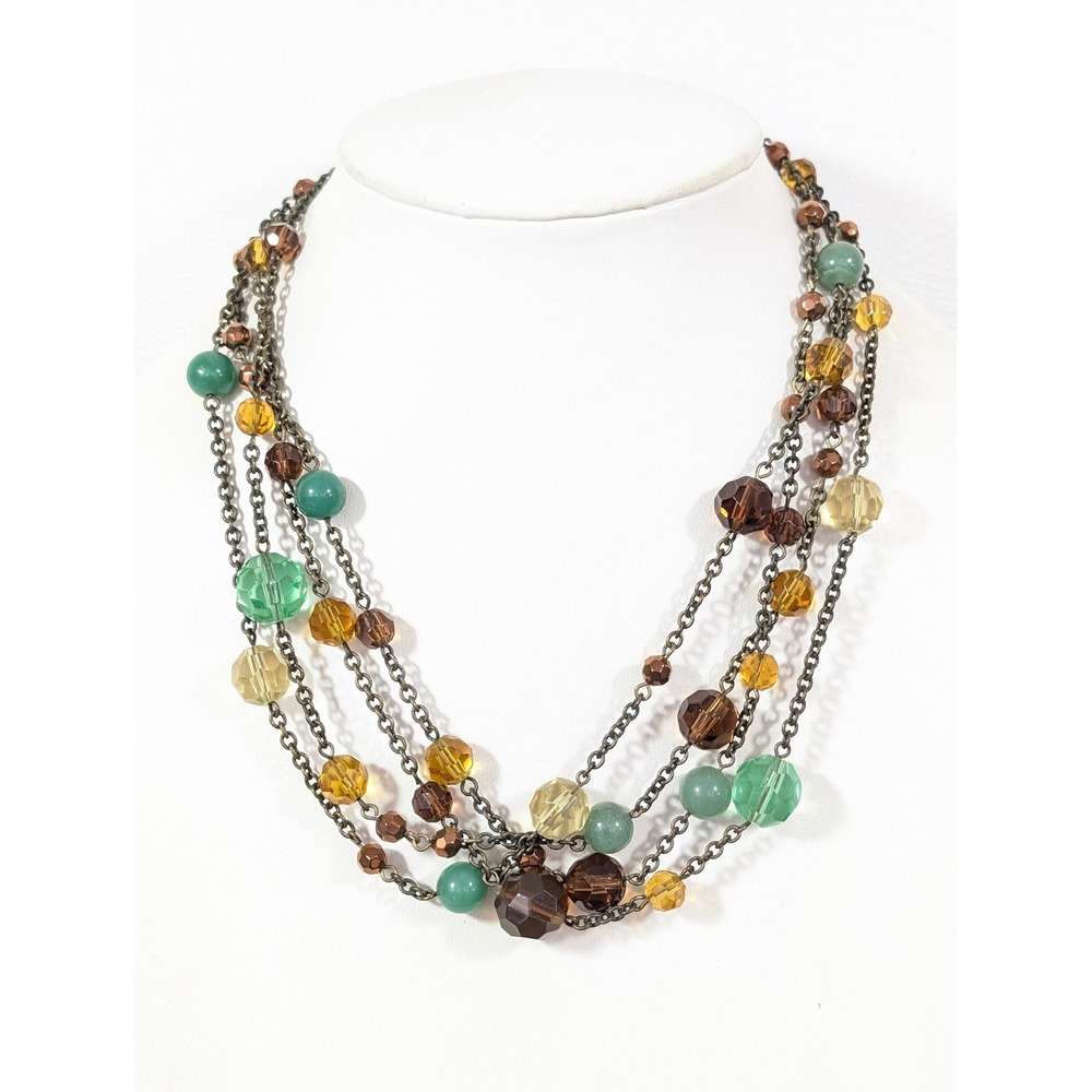 Lia Sophia Bora Bora Necklace Bronze Tone 4 Strand Green Brown Beaded 21"